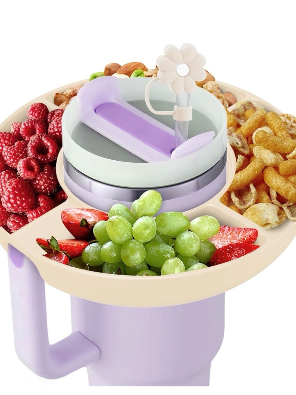 3 Multi-Compartment Snack Tray for Stanley Cup 30oz with Straw covers